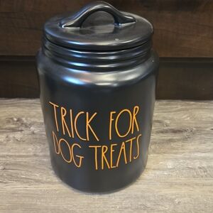 Black Dog Treat Jar with Orange Text